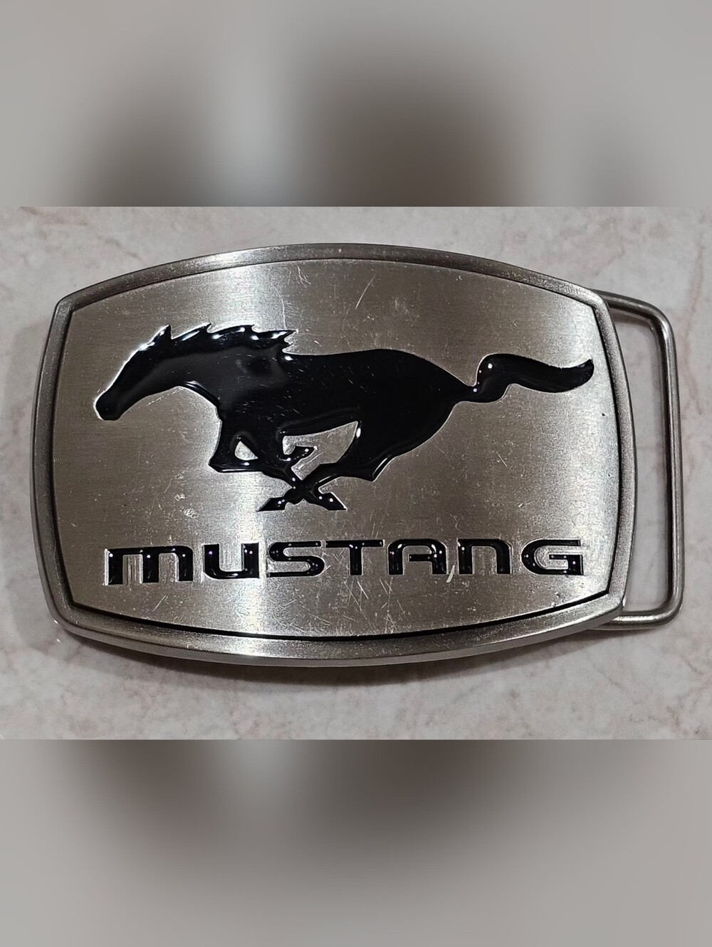 Ford Silver Oval Emblem with Black Mustang